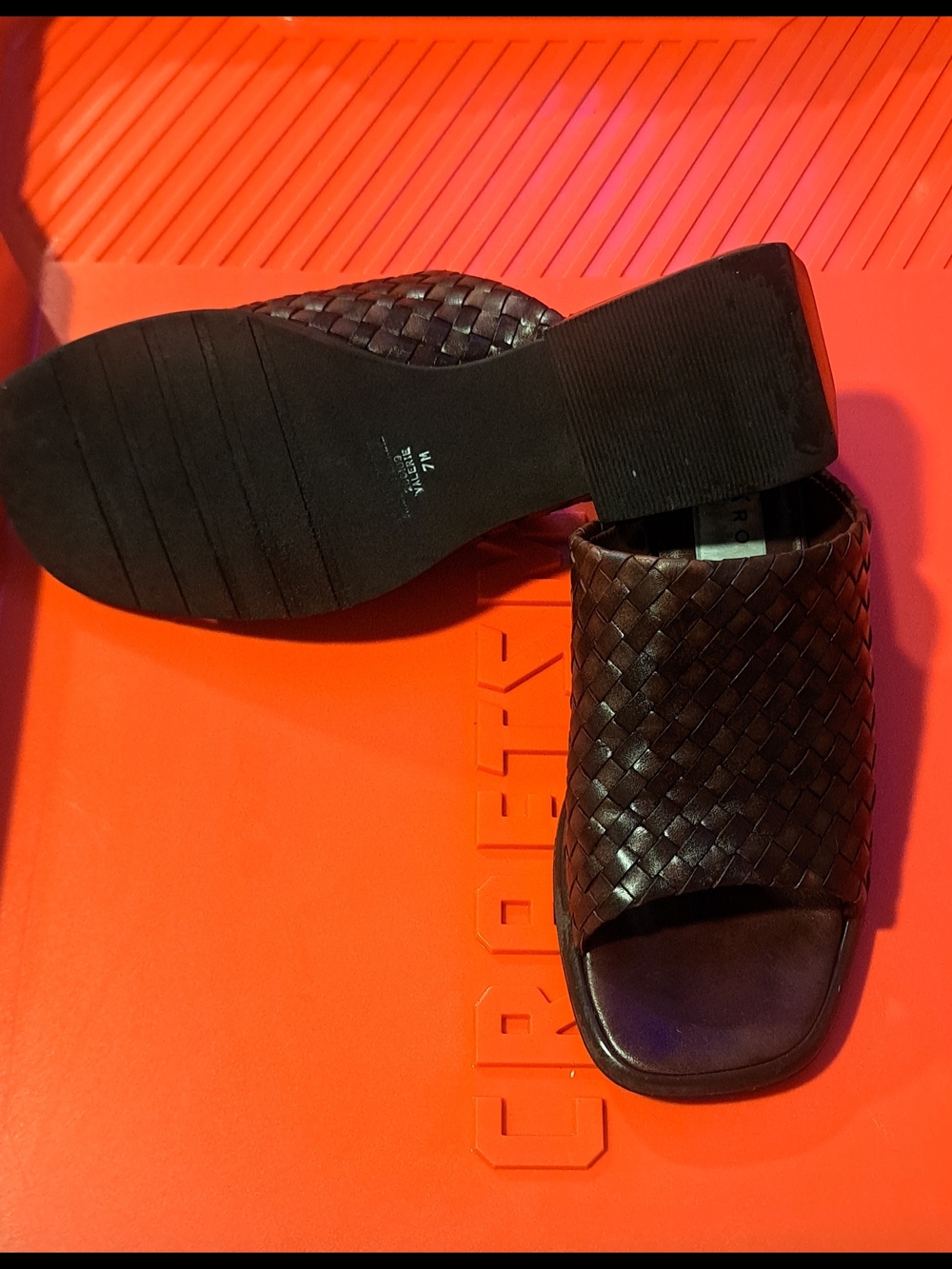 Sold Pesaro Dark Brown Woven Leather Slide Mules - Picture 3 of 4
